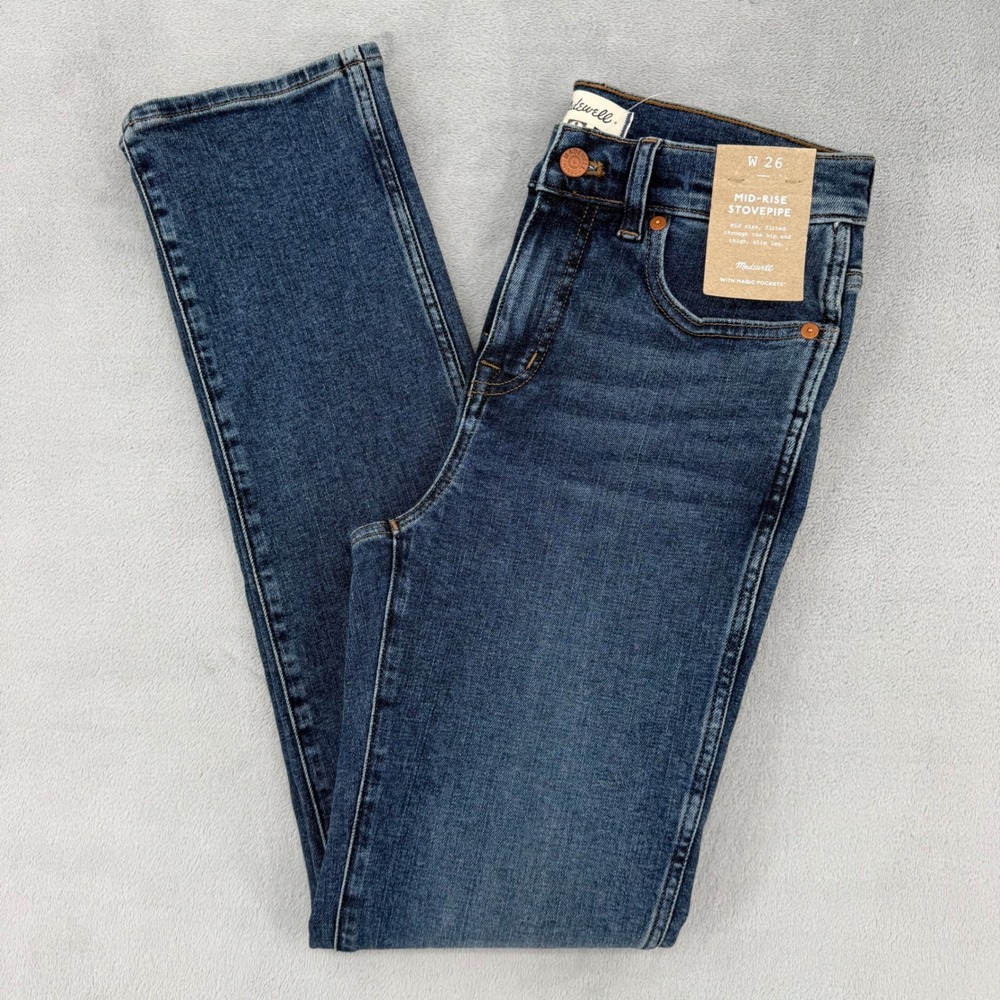 Madewell Mid-Rise Stovepipe Jeans Womens W26 Dark Indigo Magic Pockets Slim